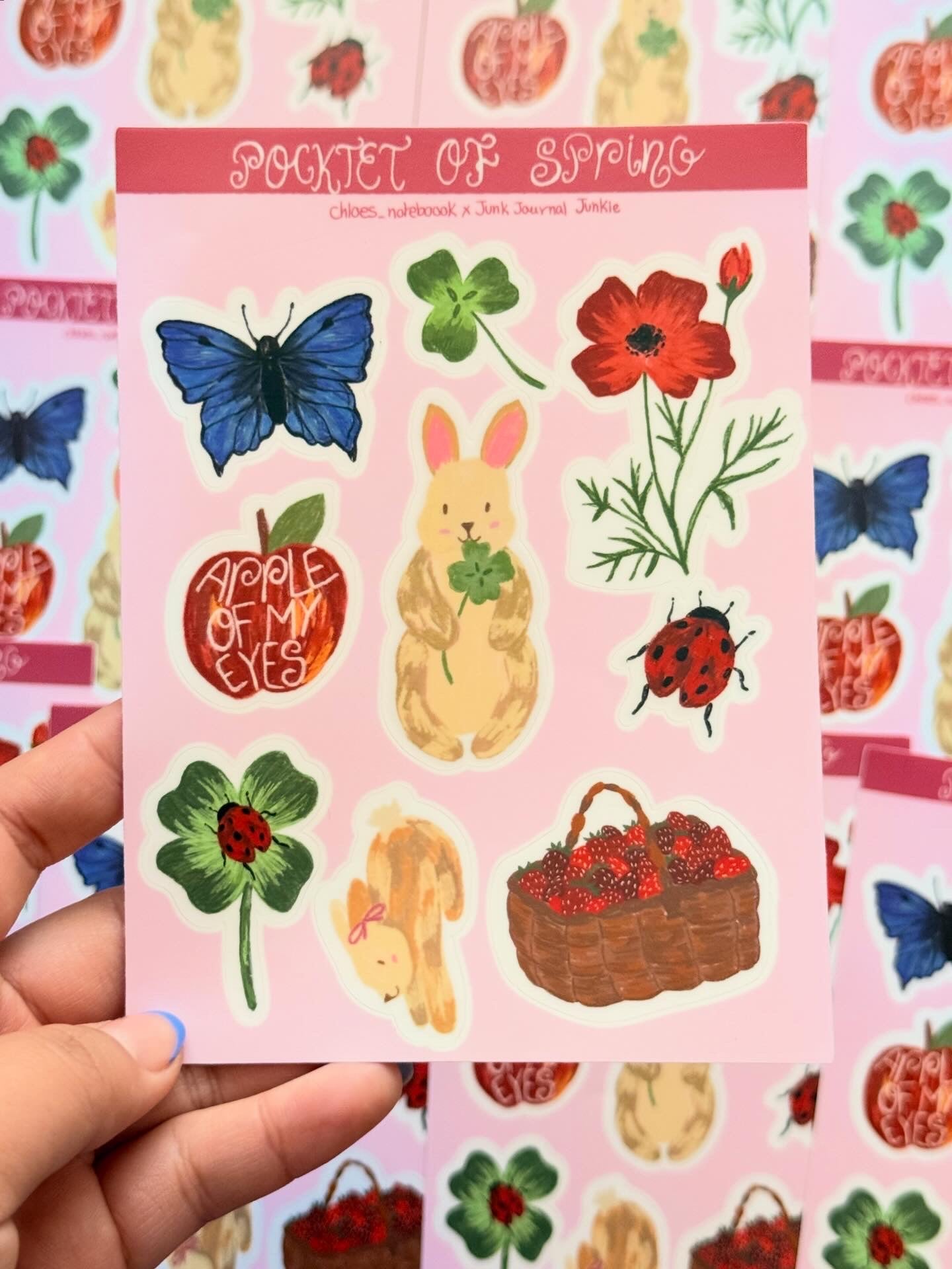 Pocket of Spring Bunny Sticker Sheet – Pastel Floral & Whimsical Stickers