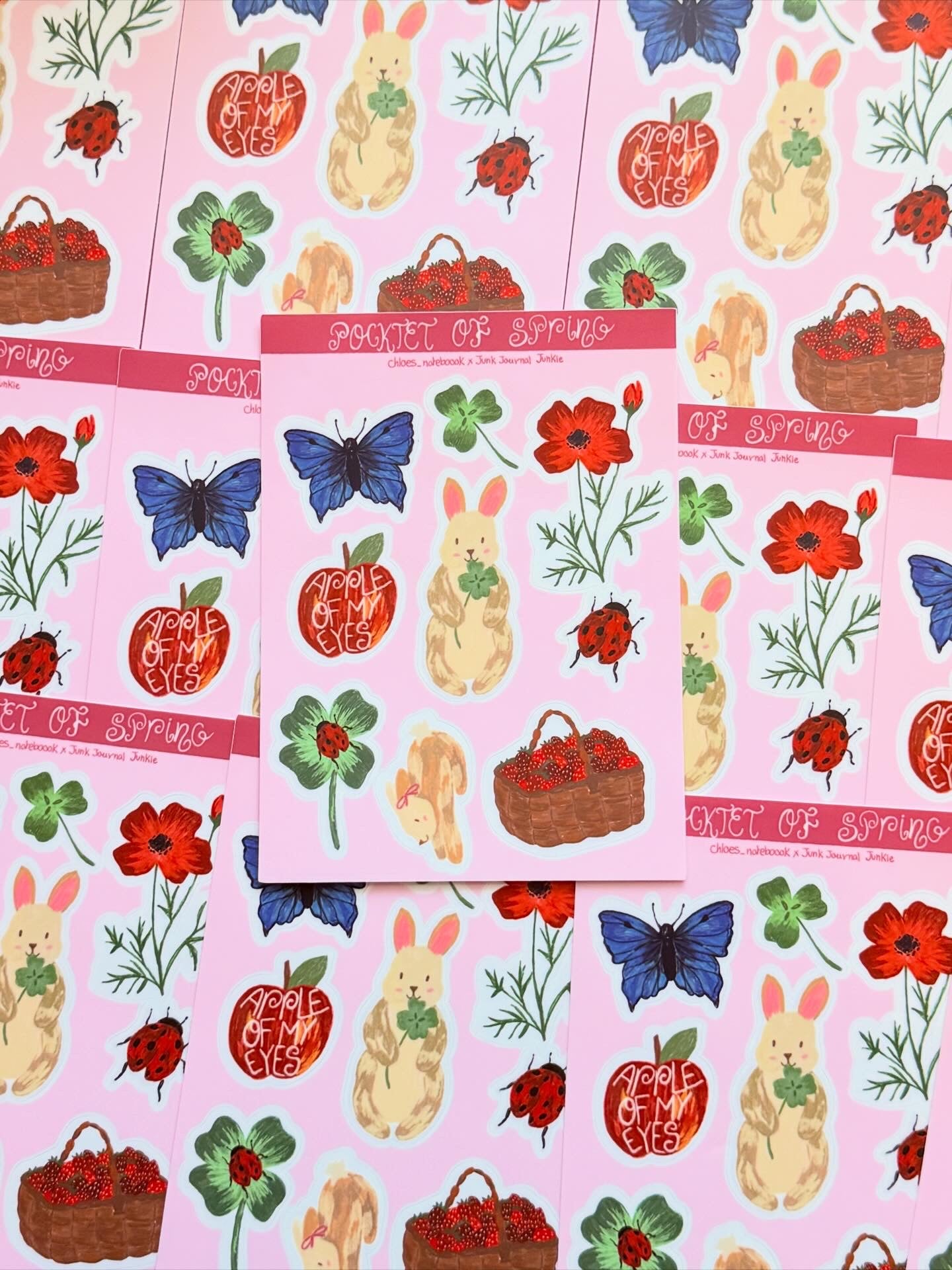 Pocket of Spring Bunny Sticker Sheet – Pastel Floral & Whimsical Stickers